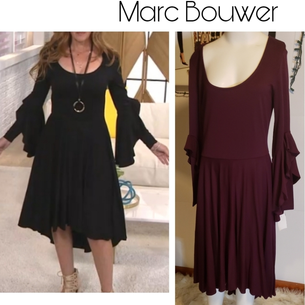 Marc Bouwer stretch knit ruffle bell sleeve dress